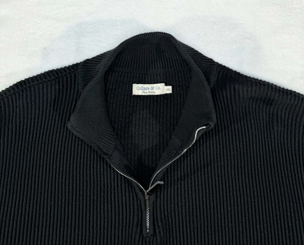 Collars & Co. Men's 100% Cotton Ribbed 1/4 Zip Pullover Sweater Black 2XL - Picture 2 of 8